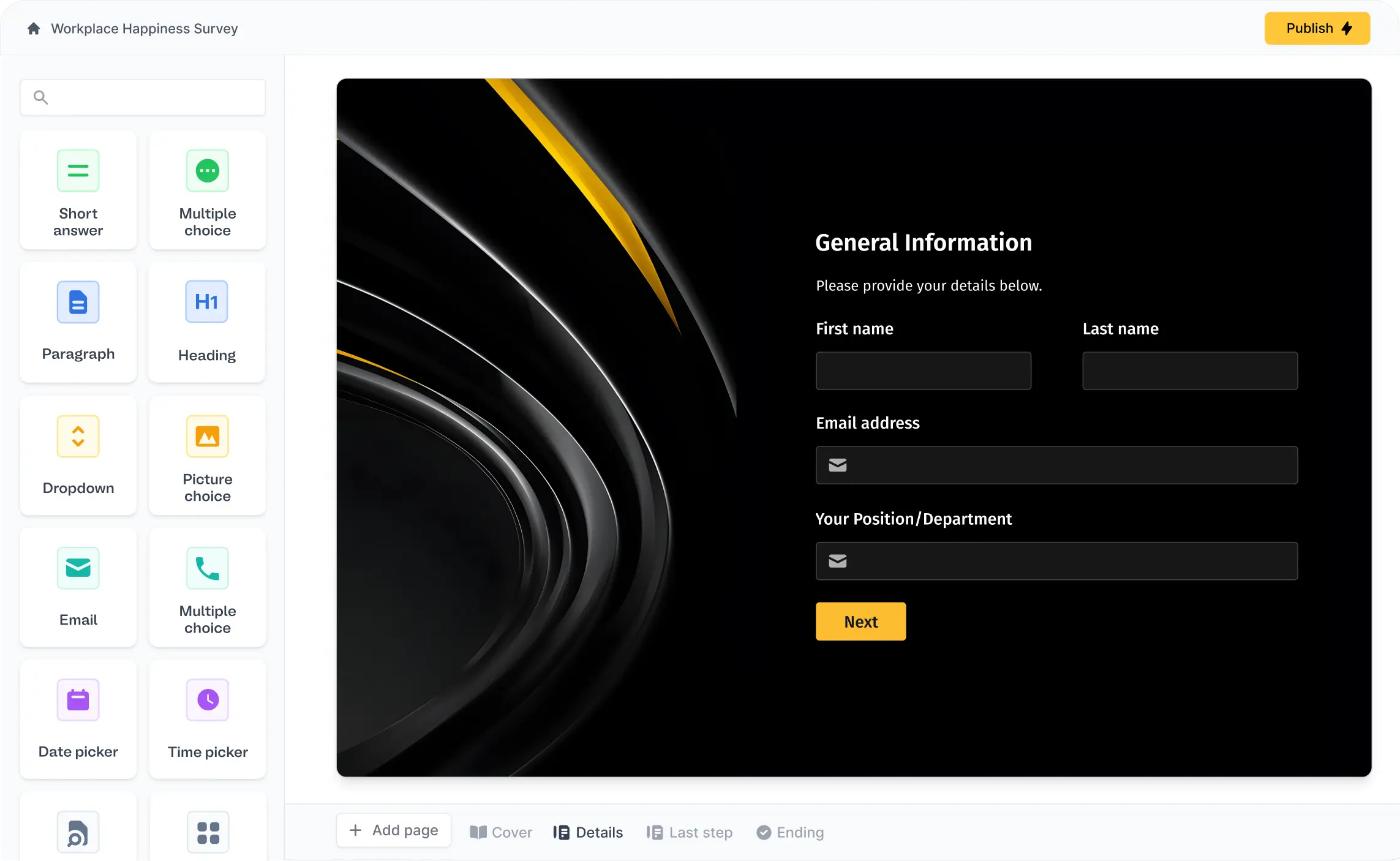 Fillout's no-code form editor