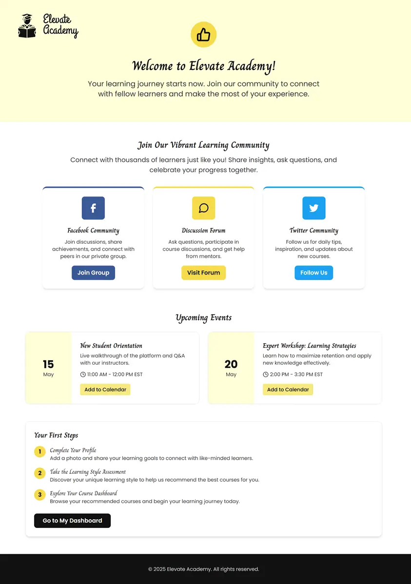 Sign-up/Registration Thank You Page Example