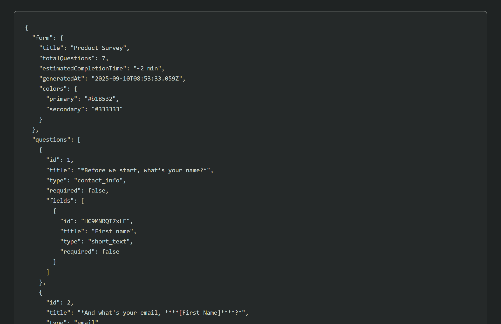 Koppie export format preview - custom JSON