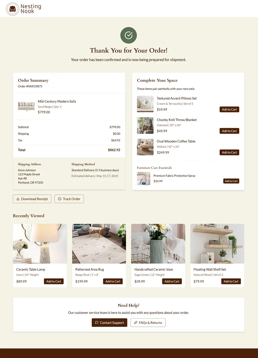 Purchase Confirmation Thank You Page Example