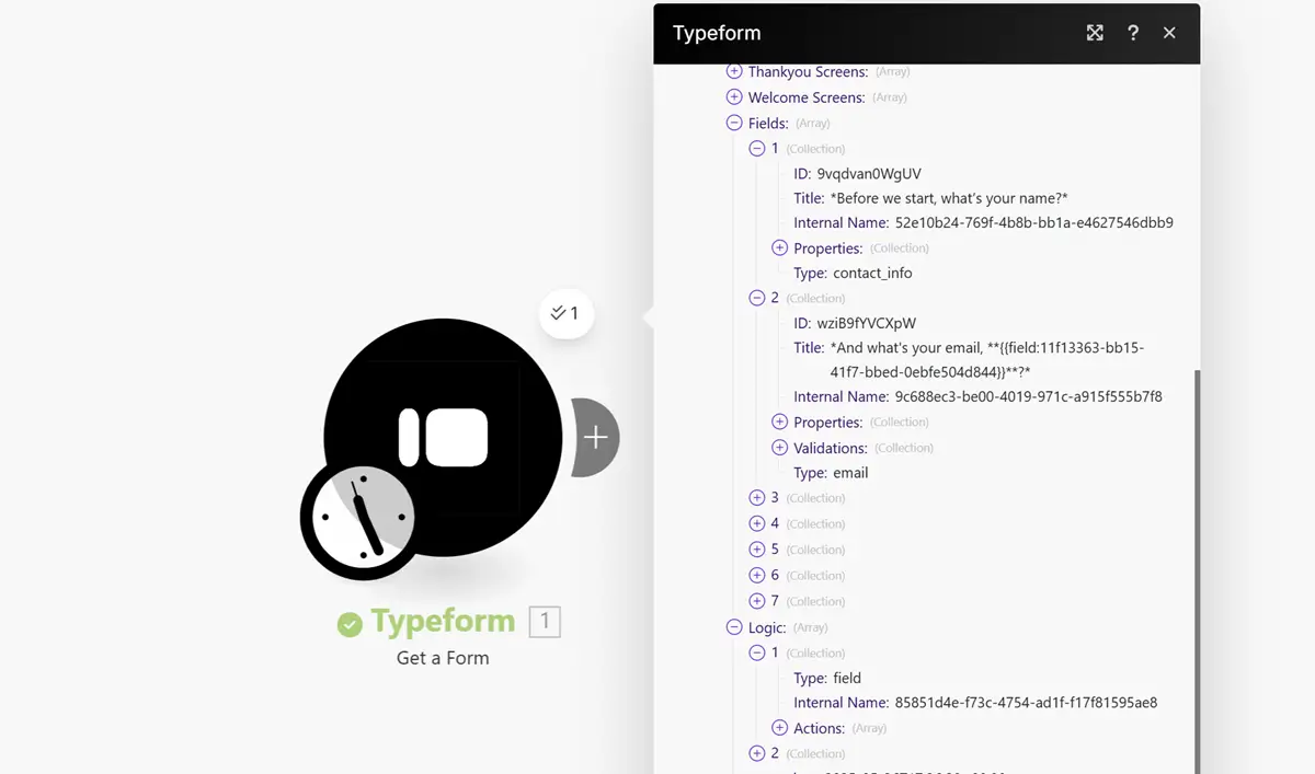 Typeform 'Get a Form' module output in Make