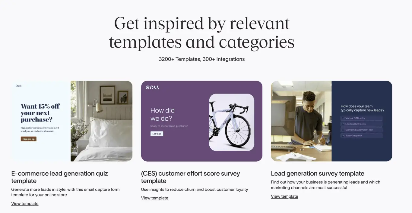 Typeform's library of form templates