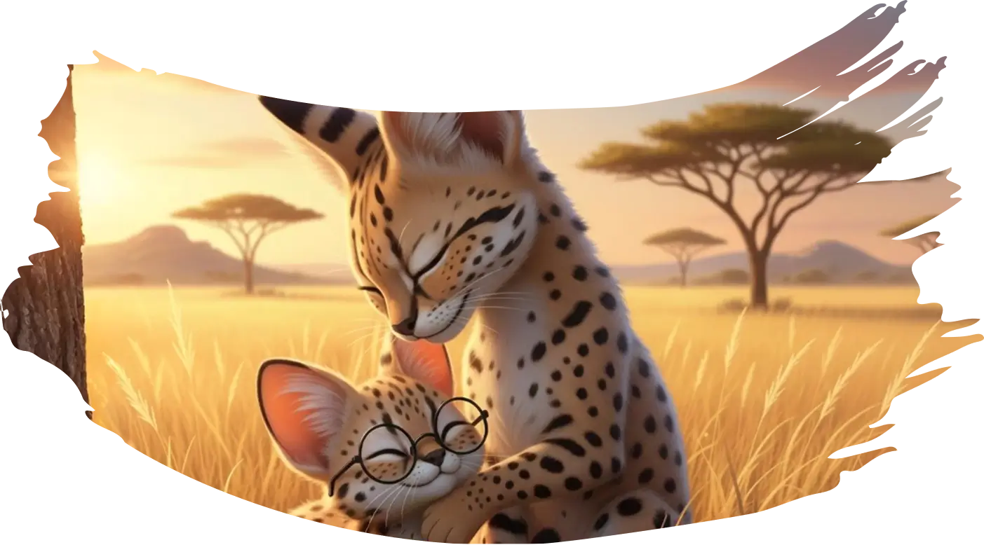 Kovu the serval kitten grooming, meticulously cleaning with focused attention